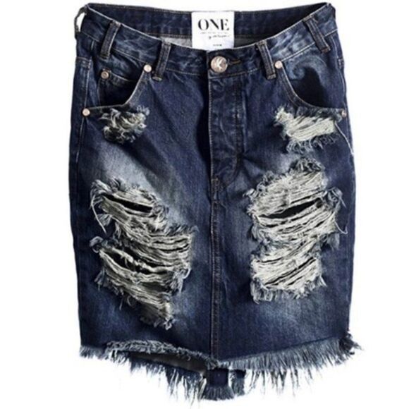 NWOT One Teaspoon 2020 High Rise Denim Midi Skirt 24 - Picture 2 of 8